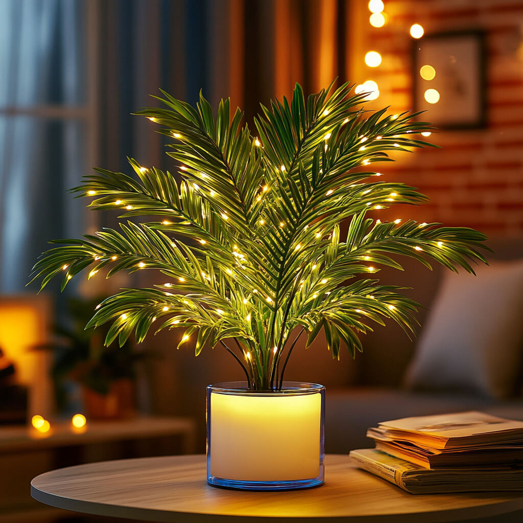 Lampa Stołowa Palm Paradise LED – Egzotyczna Lampka do Salonów i Sypialni, Zielona, 30 cm, Zasilanie USB 6