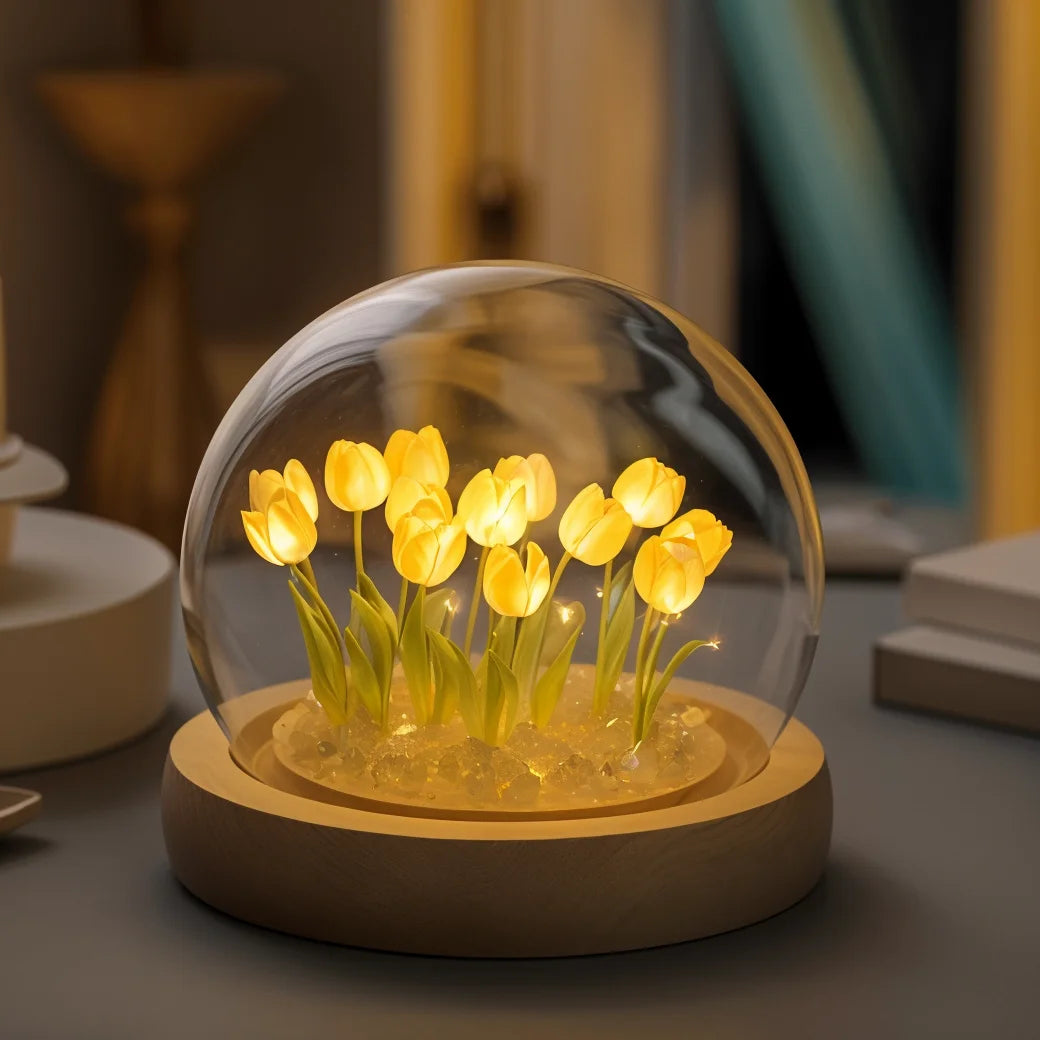 Lampa Stołowa Szklana LED z Tulipanami – Elegancka Lampa Stołowa do Salonów, Nowoczesny Design, Energooszczędna 0