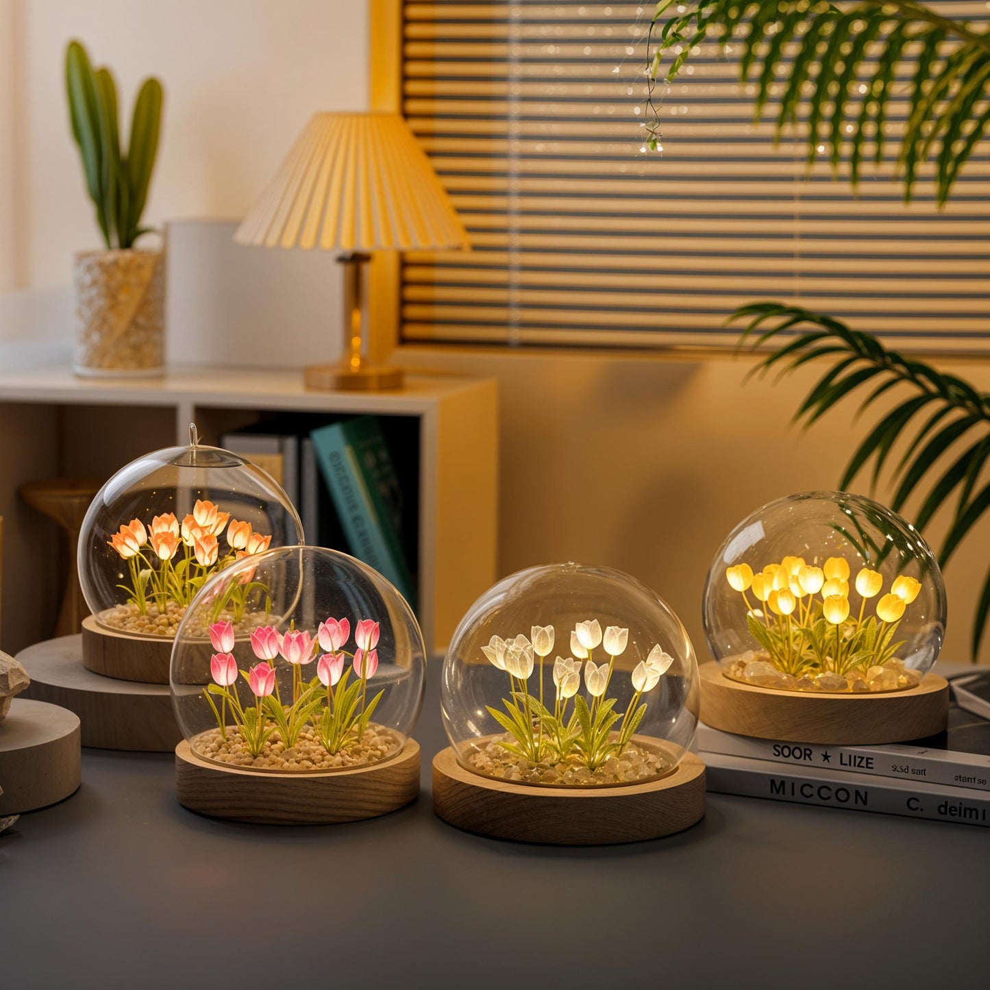Lampa Stołowa Szklana LED z Tulipanami – Elegancka Lampa Stołowa do Salonów, Nowoczesny Design, Energooszczędna 1