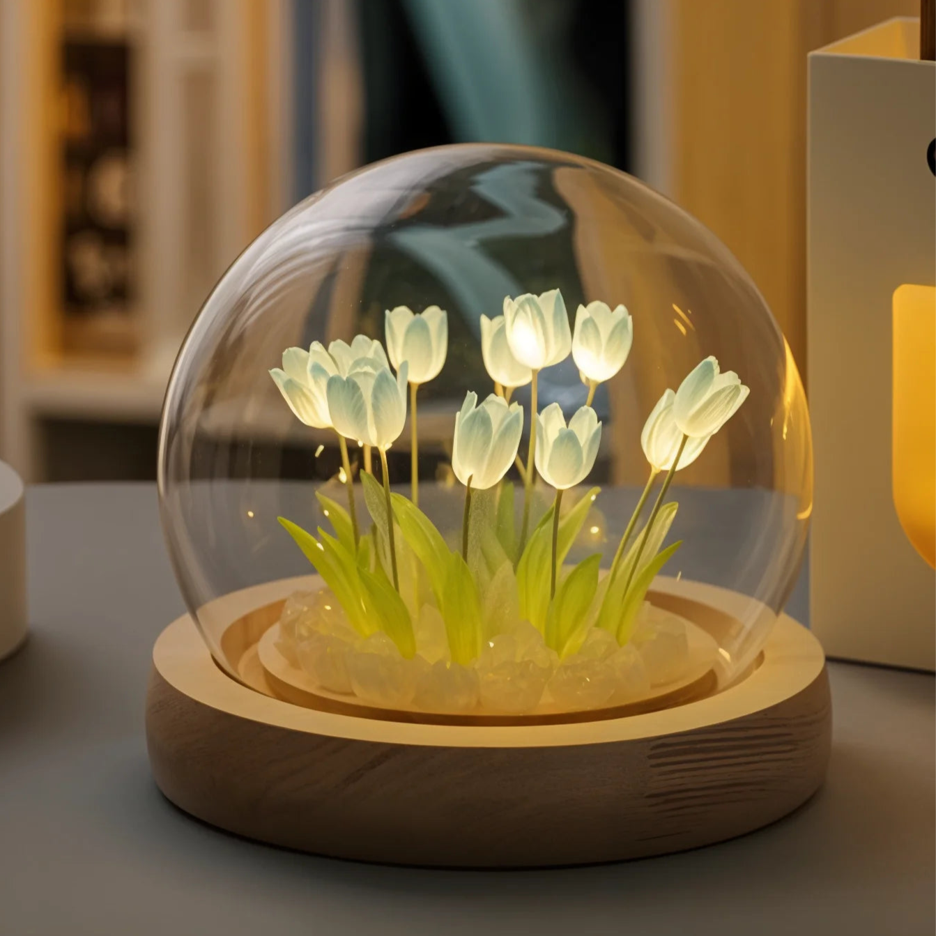 Lampa Stołowa Szklana LED z Tulipanami – Elegancka Lampa Stołowa do Salonów, Nowoczesny Design, Energooszczędna 3
