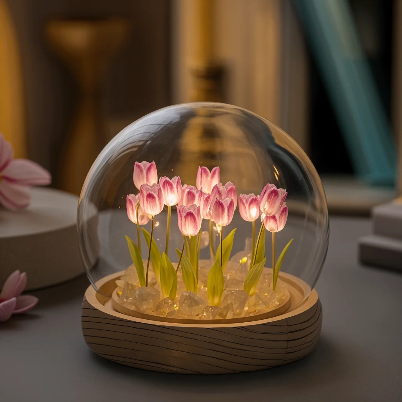 Lampa Stołowa Szklana LED z Tulipanami – Elegancka Lampa Stołowa do Salonów, Nowoczesny Design, Energooszczędna 4