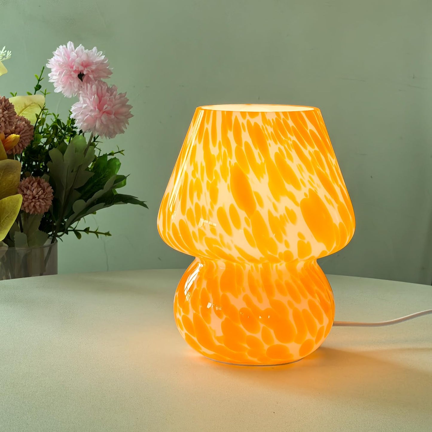 Lampa Stołowa Szklana w Kształcie Grzyba – Retro Lampy Stołowe do Salonu i Sypialni z Regulowanym Oświetleniem 3