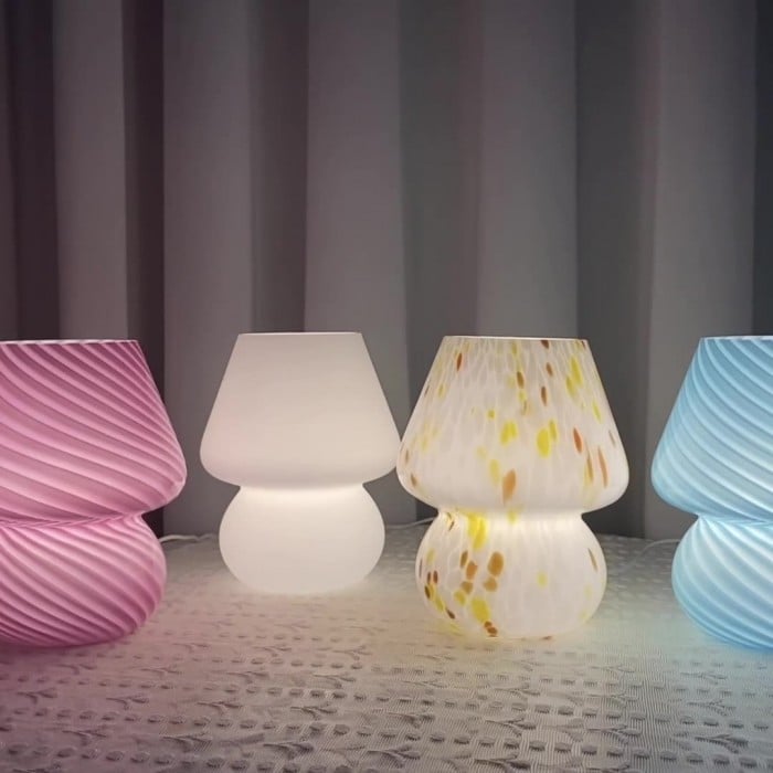 Lampa Stołowa Szklana w Kształcie Grzyba – Retro Lampy Stołowe do Salonu i Sypialni z Regulowanym Oświetleniem 5