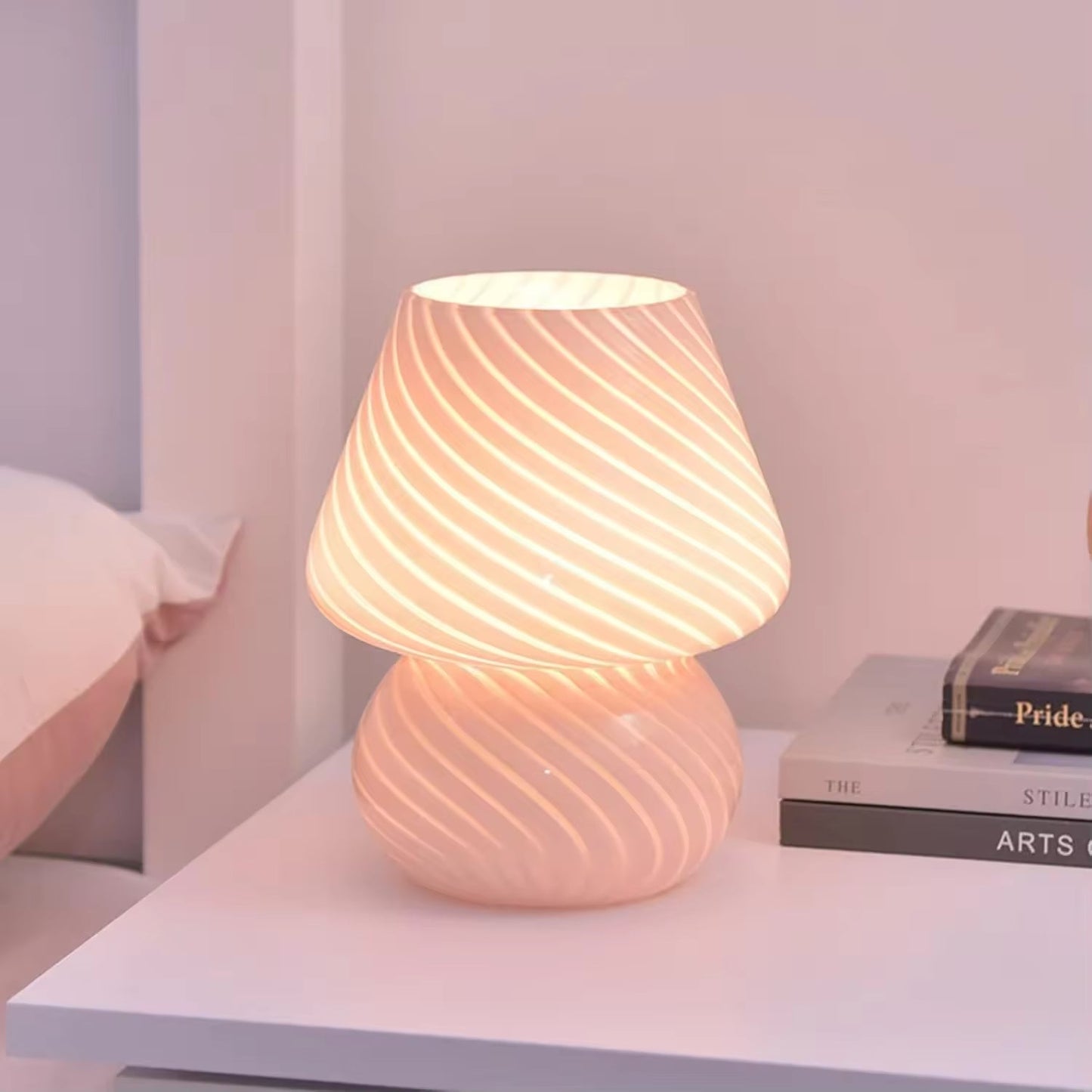 Lampa Stołowa Szklana w Kształcie Grzyba – Retro Lampy Stołowe do Salonu i Sypialni z Regulowanym Oświetleniem 9