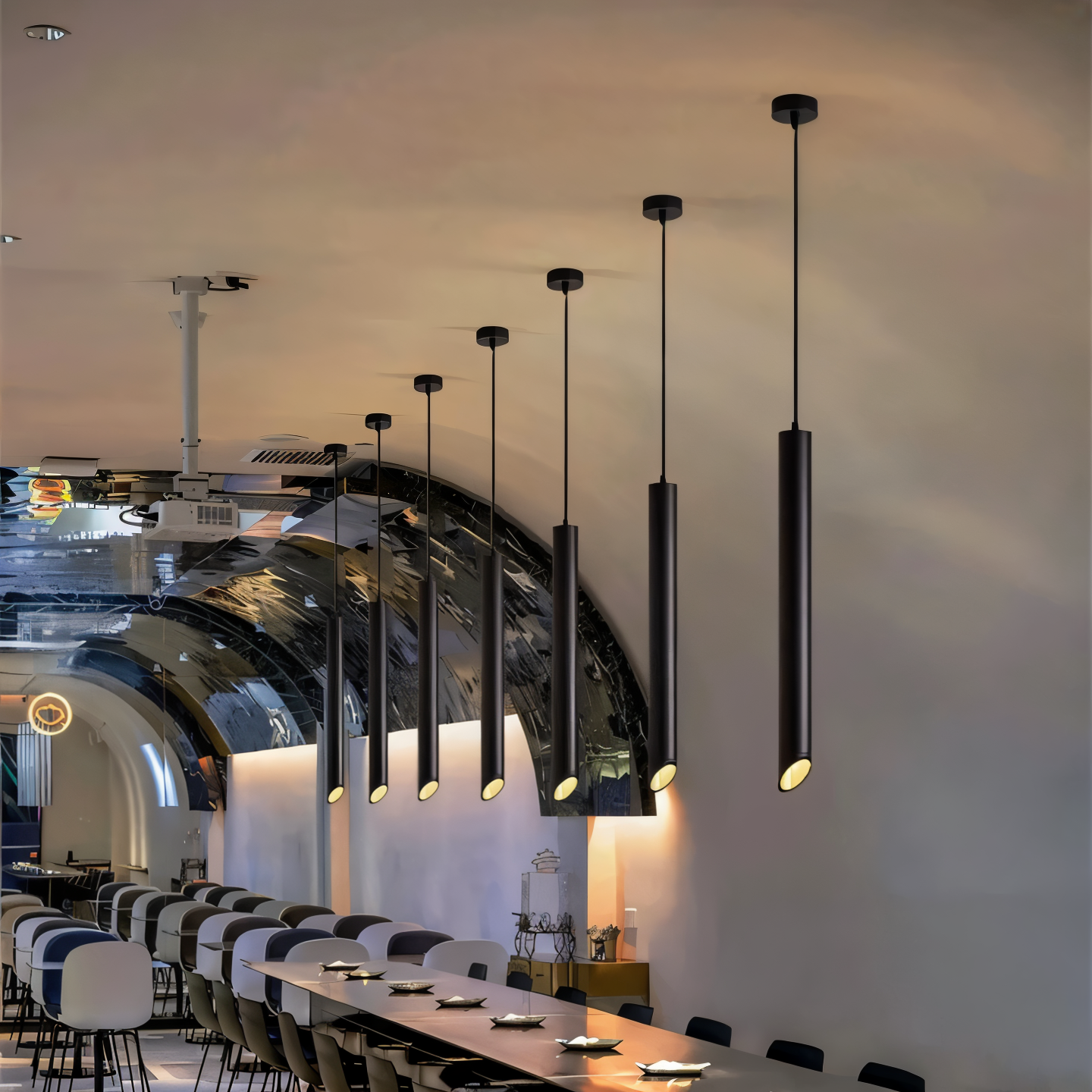 Lampa Wisząca LED Uniqlux Tube – Nowoczesna Lampa do Salonu, Czarna/Biała, Oszczędna w Energii, Idealna Nad Stół 6