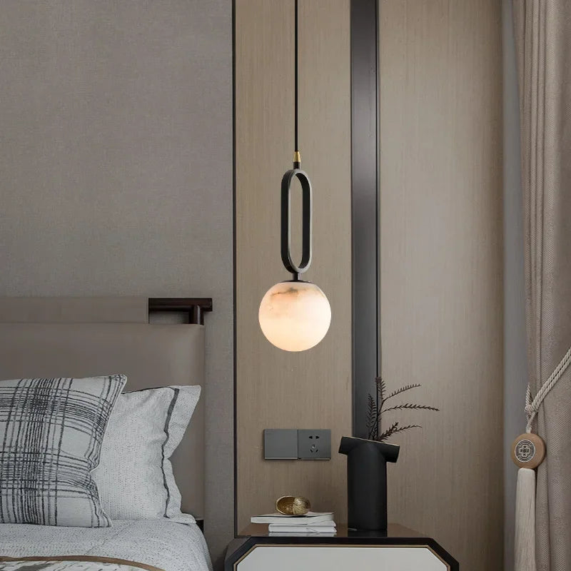 Lampa Wisząca z Naturalnego Marmuru Hulda – Nowoczesna Lampa do Salonu i Jadalni, Oświetlenie Nad Stół, Minimalistyczny Design 2