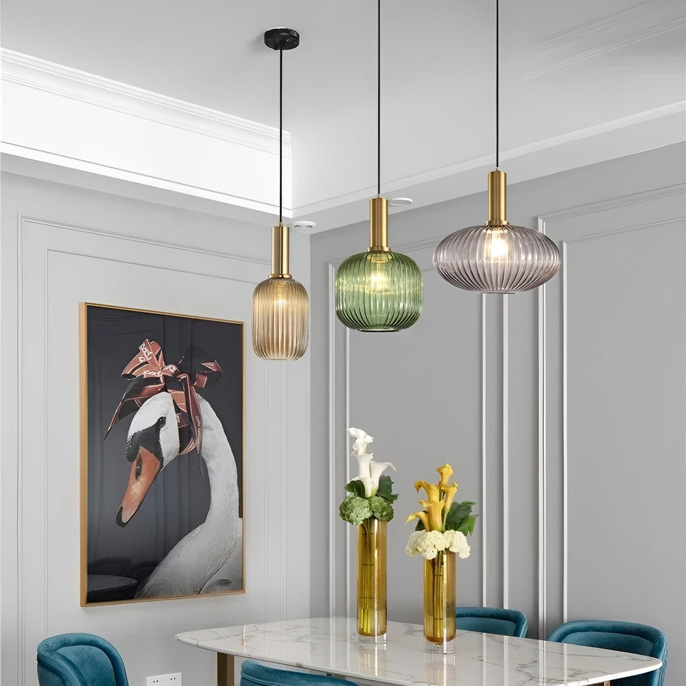 Lampa Wisząca z Ribbowanym Szkłem – Vintage Oświetlenie do Salonu, Różne Rozmiary i Kolory 1