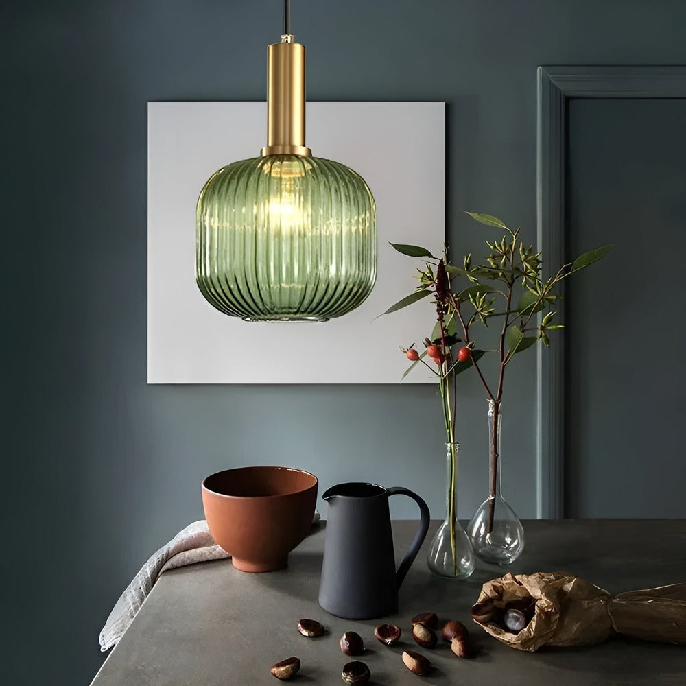 Lampa Wisząca z Ribbowanym Szkłem – Vintage Oświetlenie do Salonu, Różne Rozmiary i Kolory 3