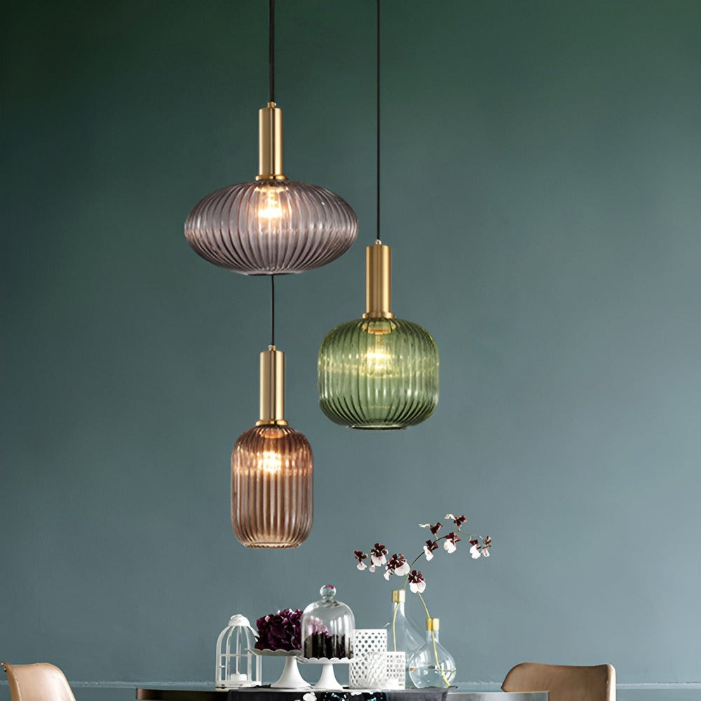 Lampa Wisząca z Ribbowanym Szkłem – Vintage Oświetlenie do Salonu, Różne Rozmiary i Kolory 5