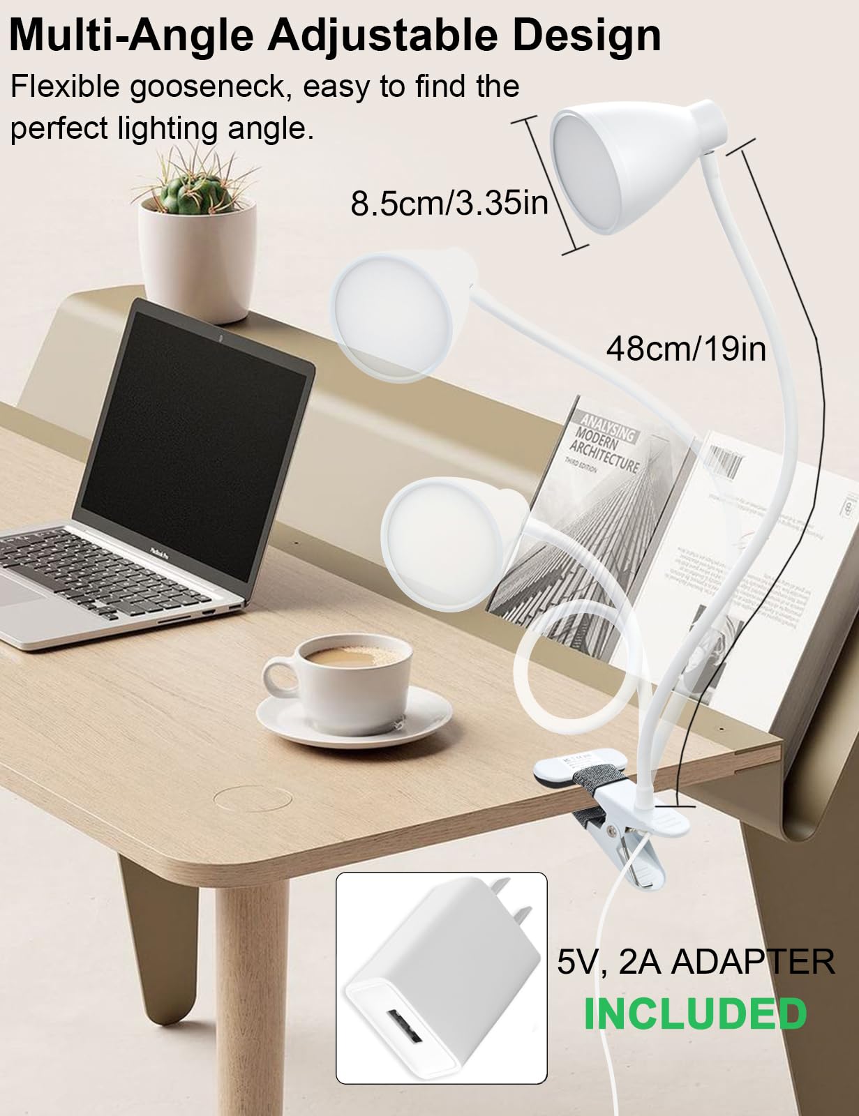 Lampa biurkowa LED z elastycznym ramieniem – 10 poziomów jasności, idealna do pracy i czytania, funkcjonalny design 4