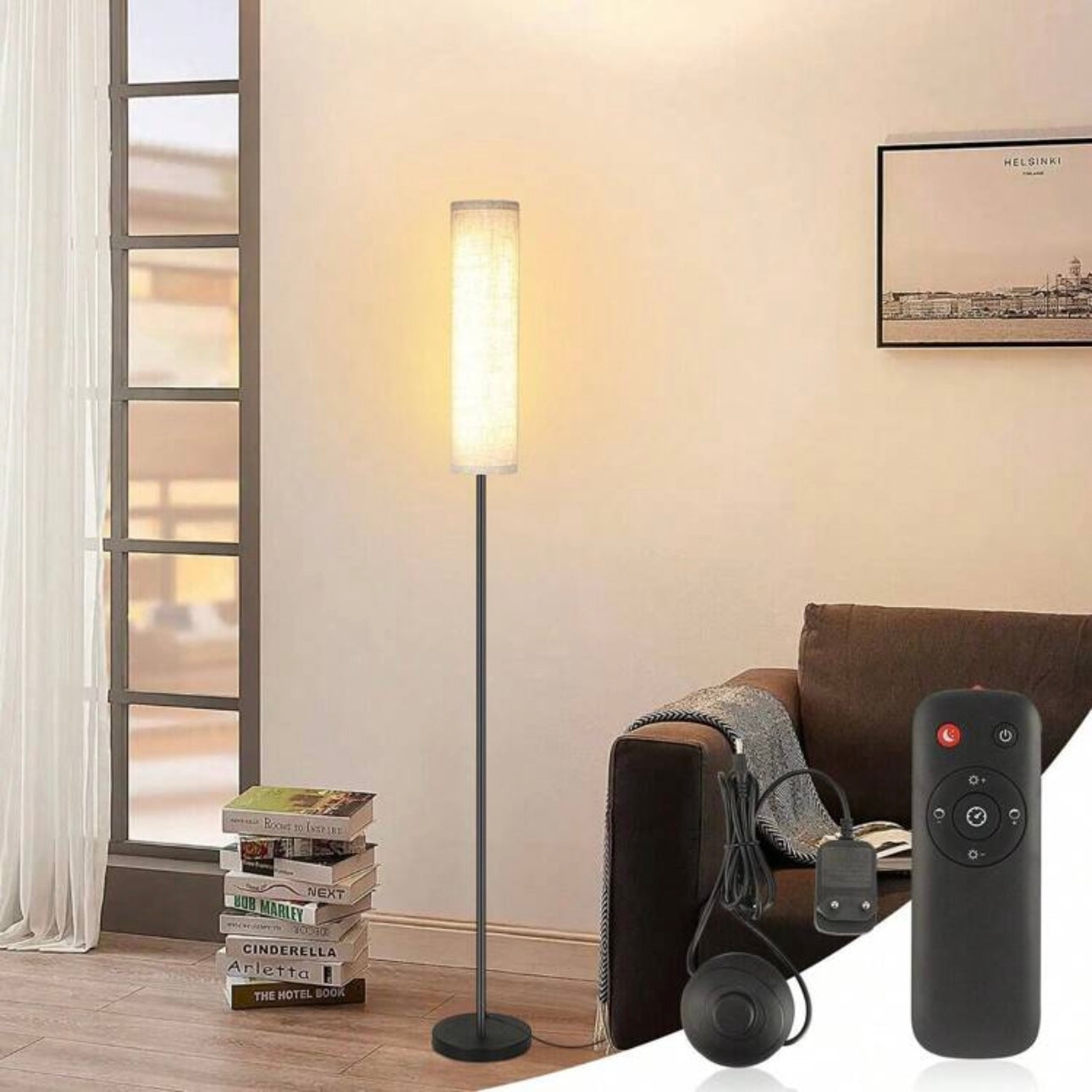 Lampa podłogowa czarna – Elegancka, minimalistyczna lampa stojąca do salonu i sypialni z regulacją jasności 3