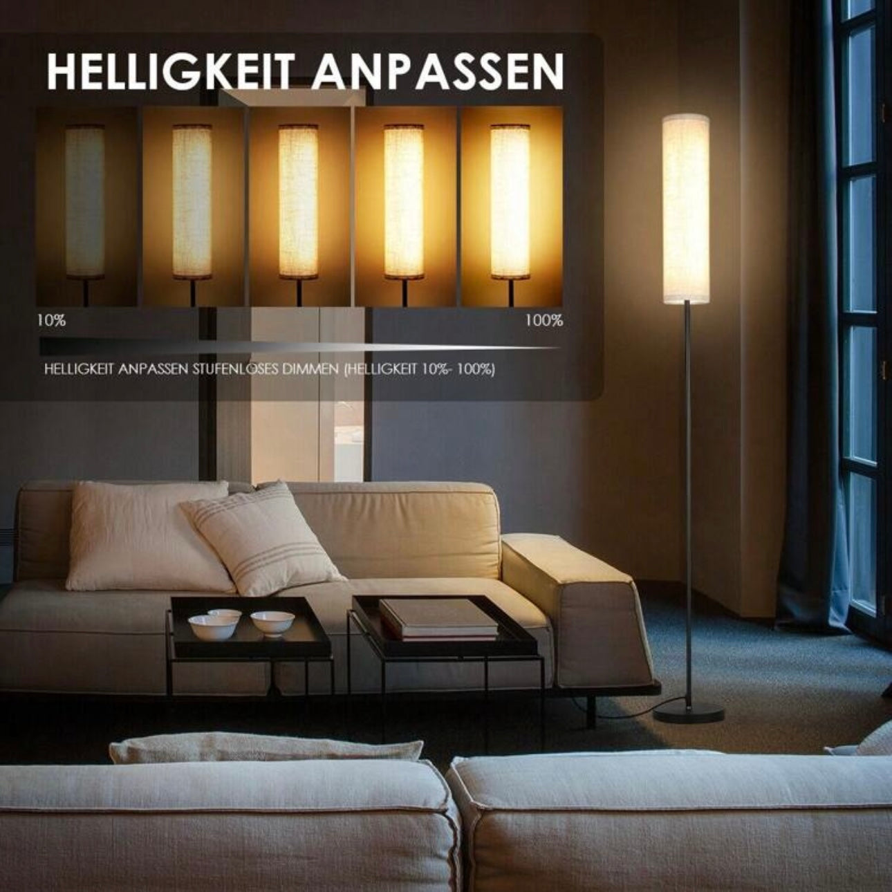 Lampa podłogowa czarna – Elegancka, minimalistyczna lampa stojąca do salonu i sypialni z regulacją jasności 5