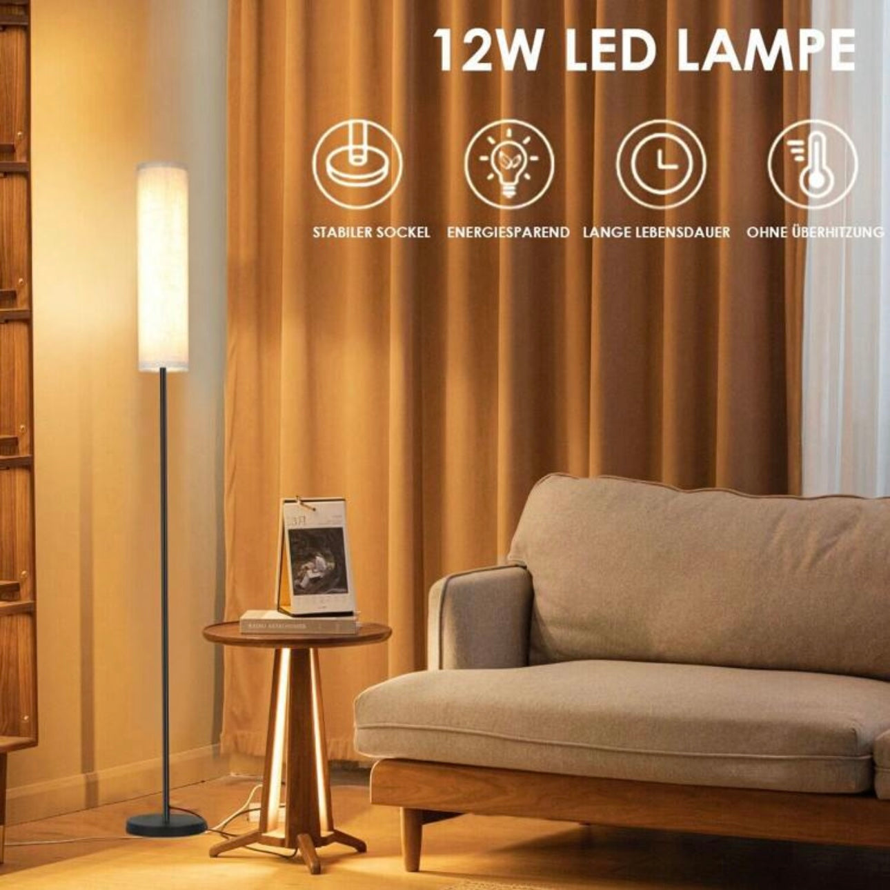 Lampa podłogowa czarna – Elegancka, minimalistyczna lampa stojąca do salonu i sypialni z regulacją jasności 6