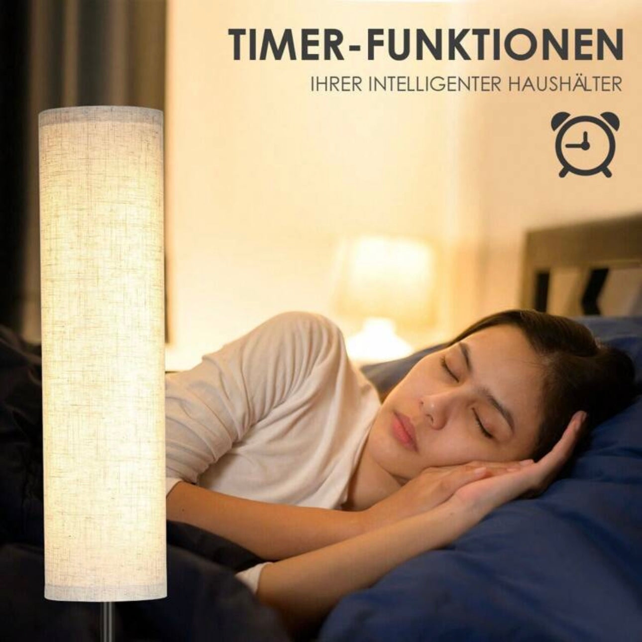 Lampa podłogowa czarna – Elegancka, minimalistyczna lampa stojąca do salonu i sypialni z regulacją jasności 7