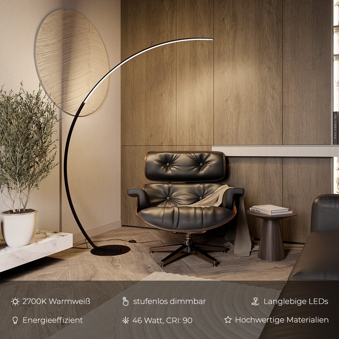 Lampa stojąca LED czarna – Nowoczesna lampa do salonu z ściemniaczem, idealna do czytania i tworzenia przytulnej atmosfery 1