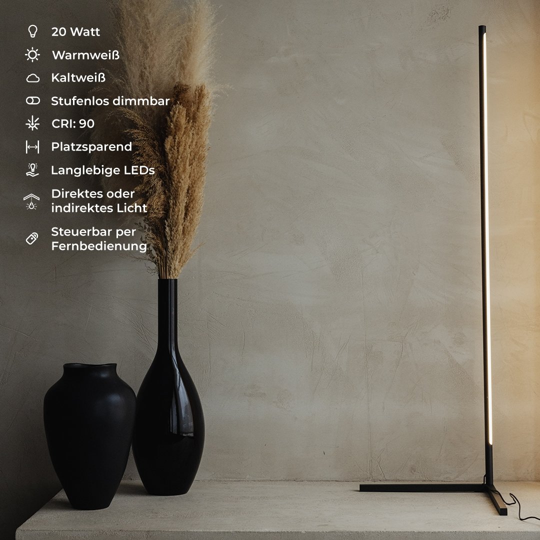 Lampa stojąca czarna LED – Minimalistyczna lampa do salonu z funkcją ściemniania, energooszczędne oświetlenie 2700K 6