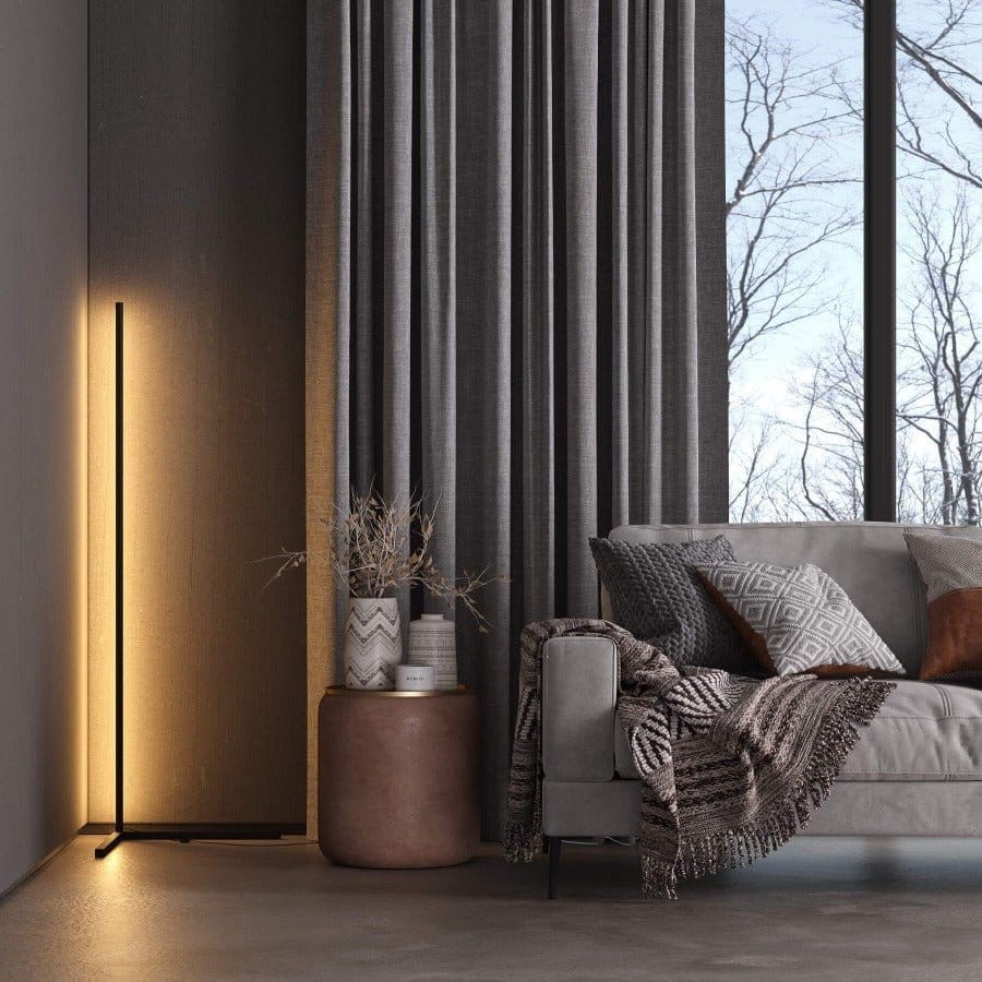 Lampa stojąca czarna LED – Minimalistyczna lampa do salonu z funkcją ściemniania, energooszczędne oświetlenie 2700K 7