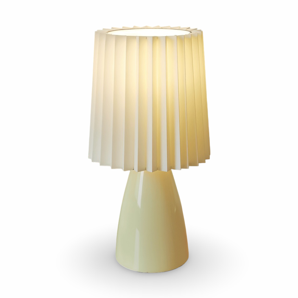 Lampka Biurkowa LED ConePleated z Ceramiczną Podstawą i Minimalistycznym Kloszem – Elegancka Lampka Nocna do Sypialni 10