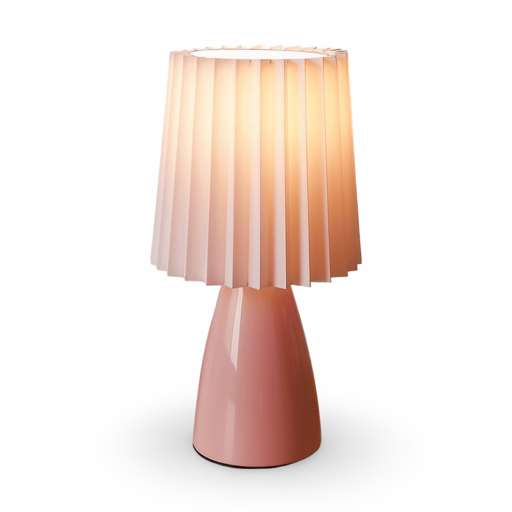 Lampka Biurkowa LED ConePleated z Ceramiczną Podstawą i Minimalistycznym Kloszem – Elegancka Lampka Nocna do Sypialni 11