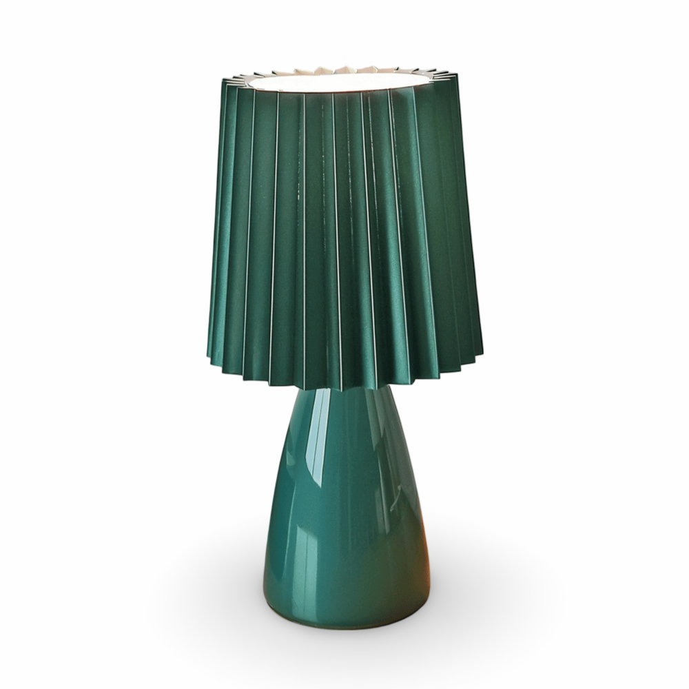 Lampka Biurkowa LED ConePleated z Ceramiczną Podstawą i Minimalistycznym Kloszem – Elegancka Lampka Nocna do Sypialni 9