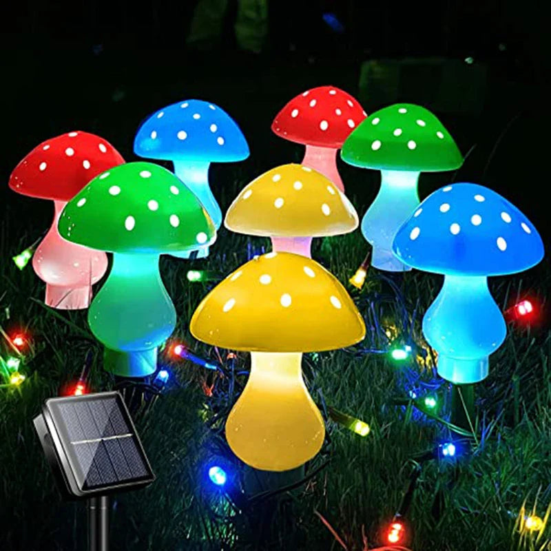 Lampki Ogrodowe Solarne w Kształcie Grzybów, 12 LED, 5m, Wodoodporne Oświetlenie Zewnętrzne do Ogrodu i Imprez 1