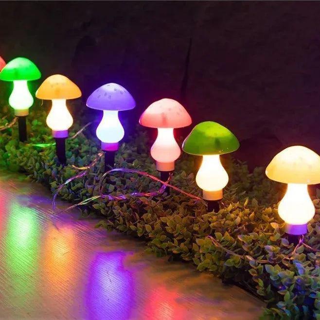 Lampki Ogrodowe Solarne w Kształcie Grzybów, 12 LED, 5m, Wodoodporne Oświetlenie Zewnętrzne do Ogrodu i Imprez 2
