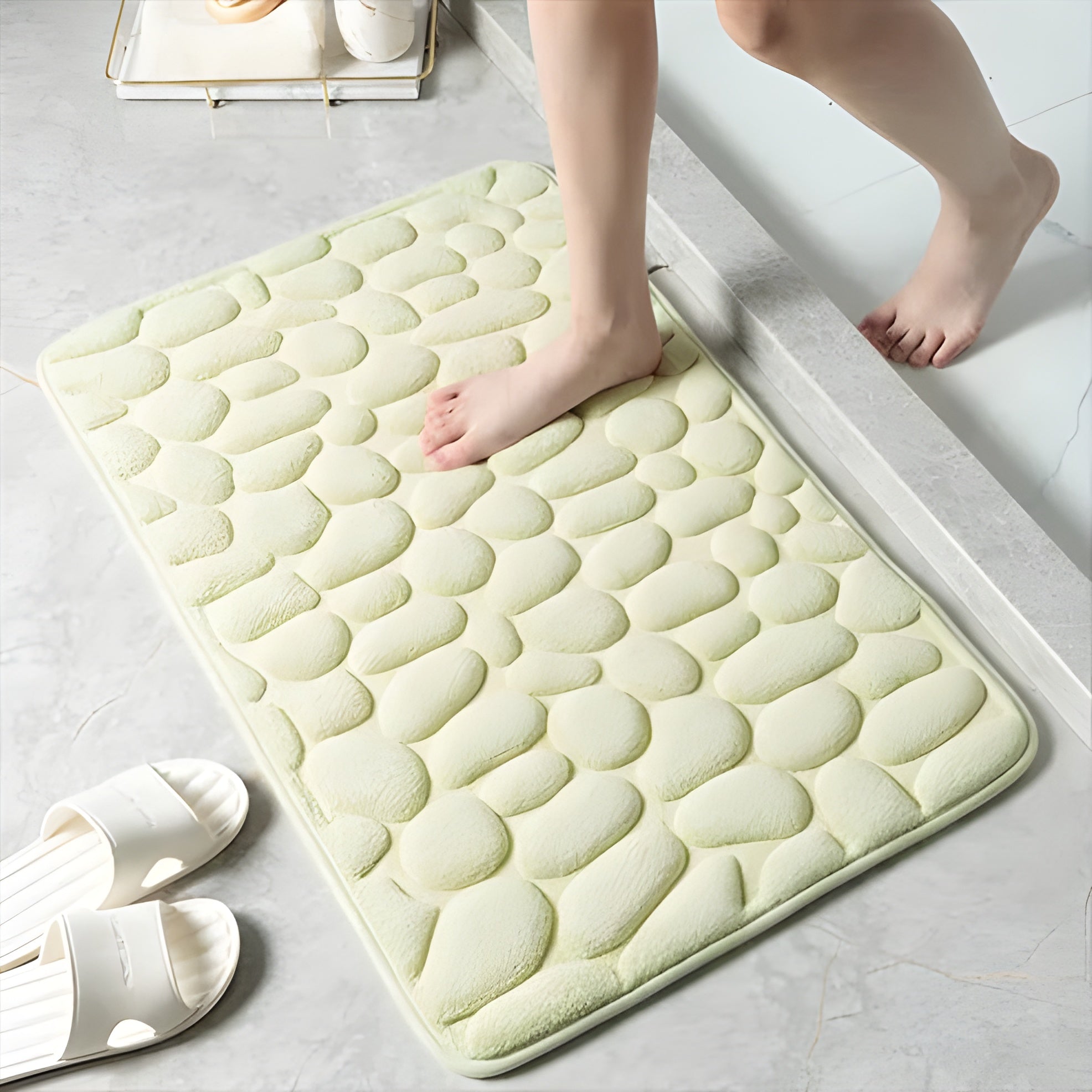 Mata Łazienkowa Szybkoschnąca, Antypoślizgowa i Miękka do Użytku w Łazience – 50x80 cm, Niebieska/Biała