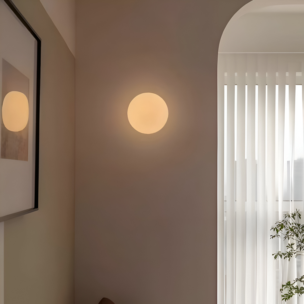 Minimalistyczny Kinkiet Ścienny Szklany – Elegancki Okrągły Kinkiet do Sypialni i Salonu, Matowe Szkło, Różne Rozmiary 6