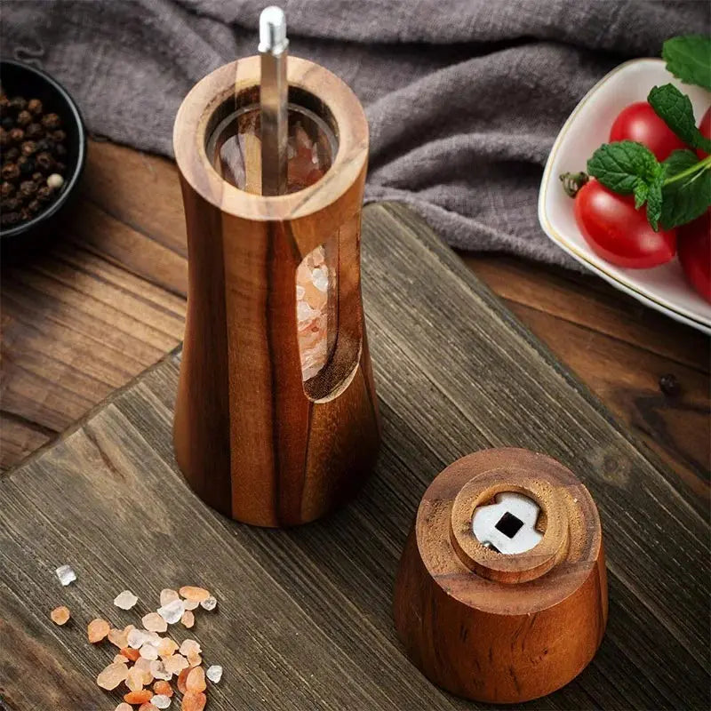 Młynek elektryczny do soli i pieprzu – Drewniany młynek do przypraw z ceramicznym rdzeniem, elegancki i funkcjonalny do kuchni 5