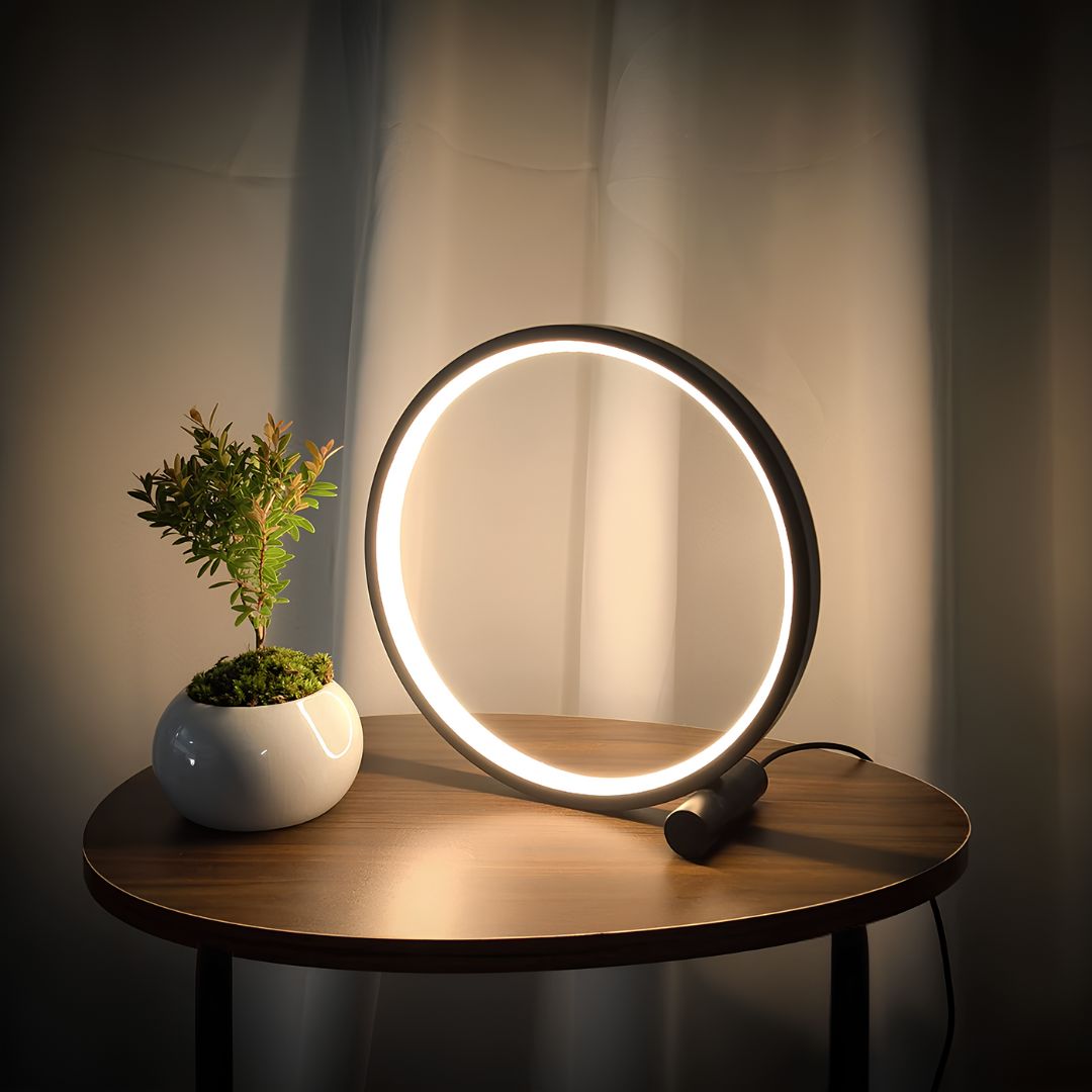 Nowoczesna Lampa Stołowa LED z Ściemniaczem – Okrągła Aluminiowa Lampa Stołowa do Salonu i Sypialni 0