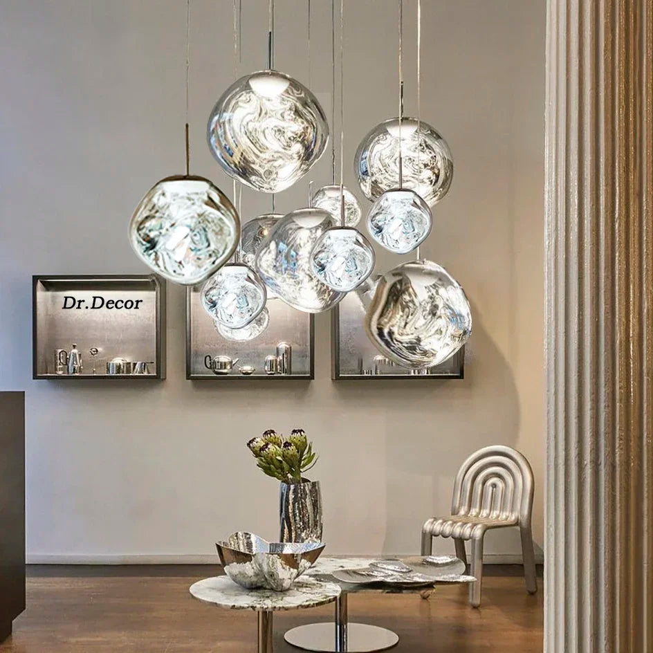 Nowoczesna Lampa Wisząca ze Szkła i Metalu – Minimalistyczna Lampa do Salonu, Idealna nad Stół, Elegancki Design 2