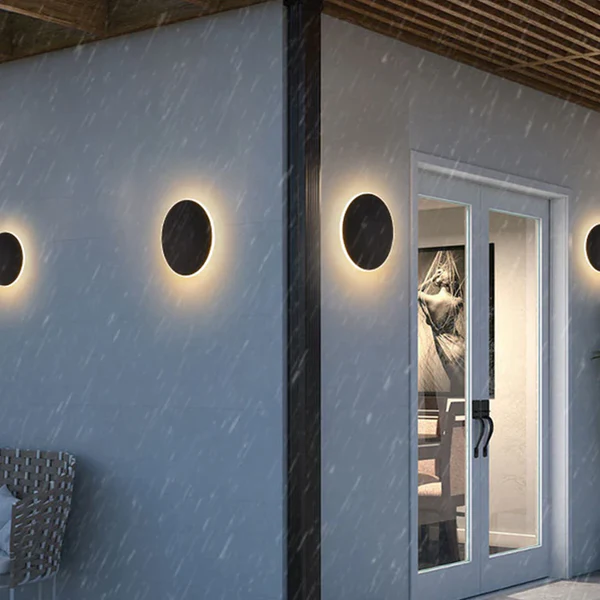 Nowoczesna Okrągła Lampa Ogrodowa LED z Metalową Ramą, Energooszczędna, IP65, Do Ogrodu i Tarasu, Biała/Czarna 2