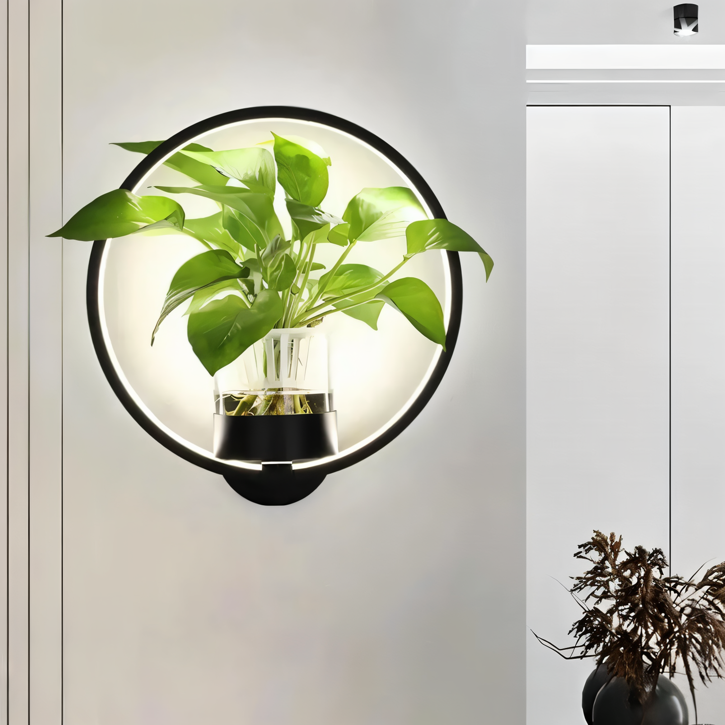 Nowoczesny Kinkiet LED Ścienny z Doniczką na Rośliny w Czerni – Kinkiet do Sypialni i Salonu, Minimalistyczny Design 1