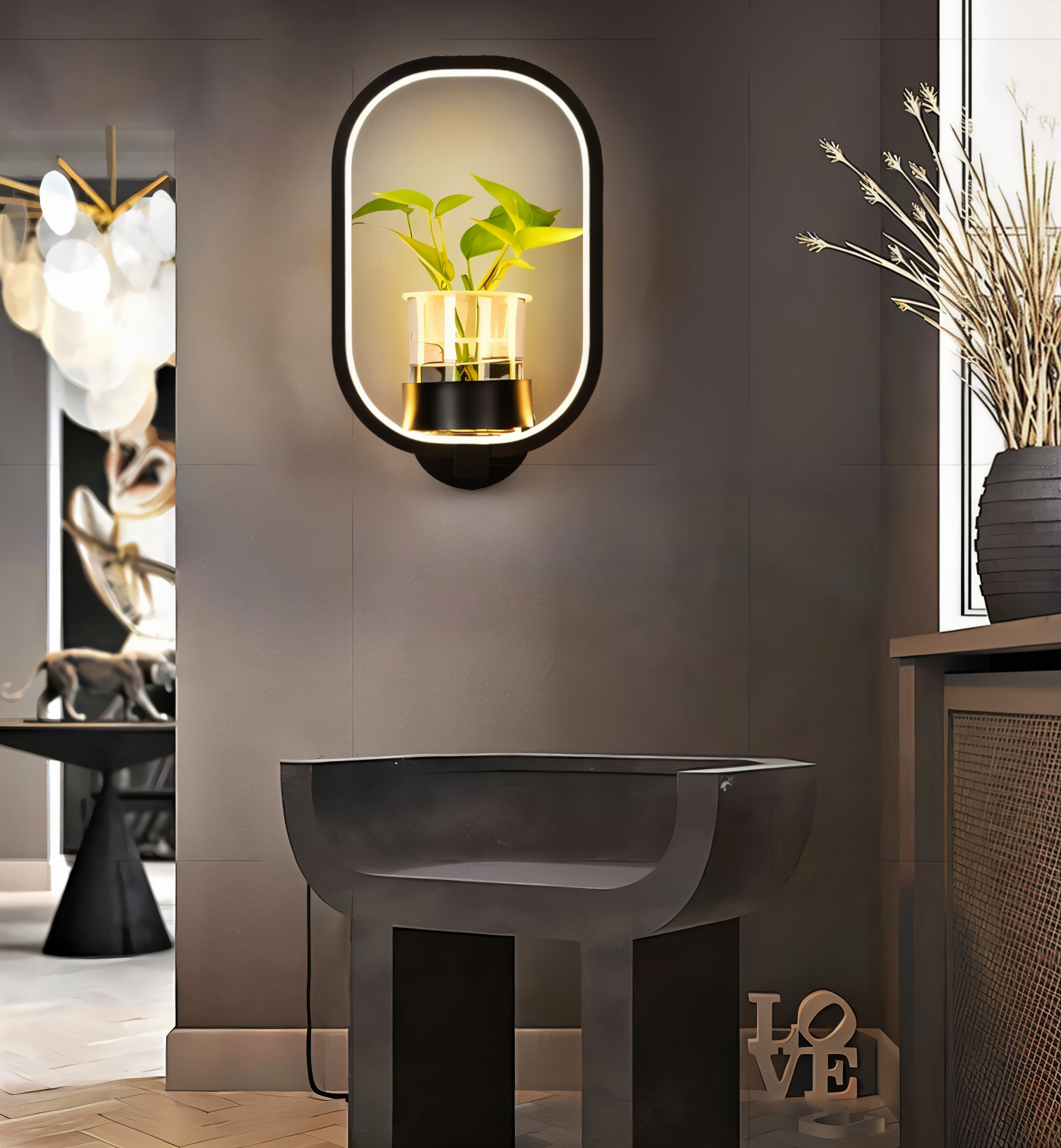 Nowoczesny Kinkiet LED Ścienny z Doniczką na Rośliny w Czerni – Kinkiet do Sypialni i Salonu, Minimalistyczny Design 6