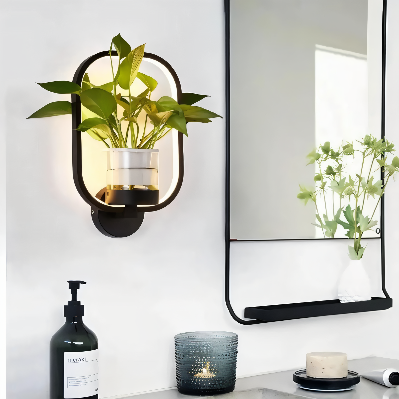 Nowoczesny Kinkiet LED Ścienny z Doniczką na Rośliny w Czerni – Kinkiet do Sypialni i Salonu, Minimalistyczny Design 7