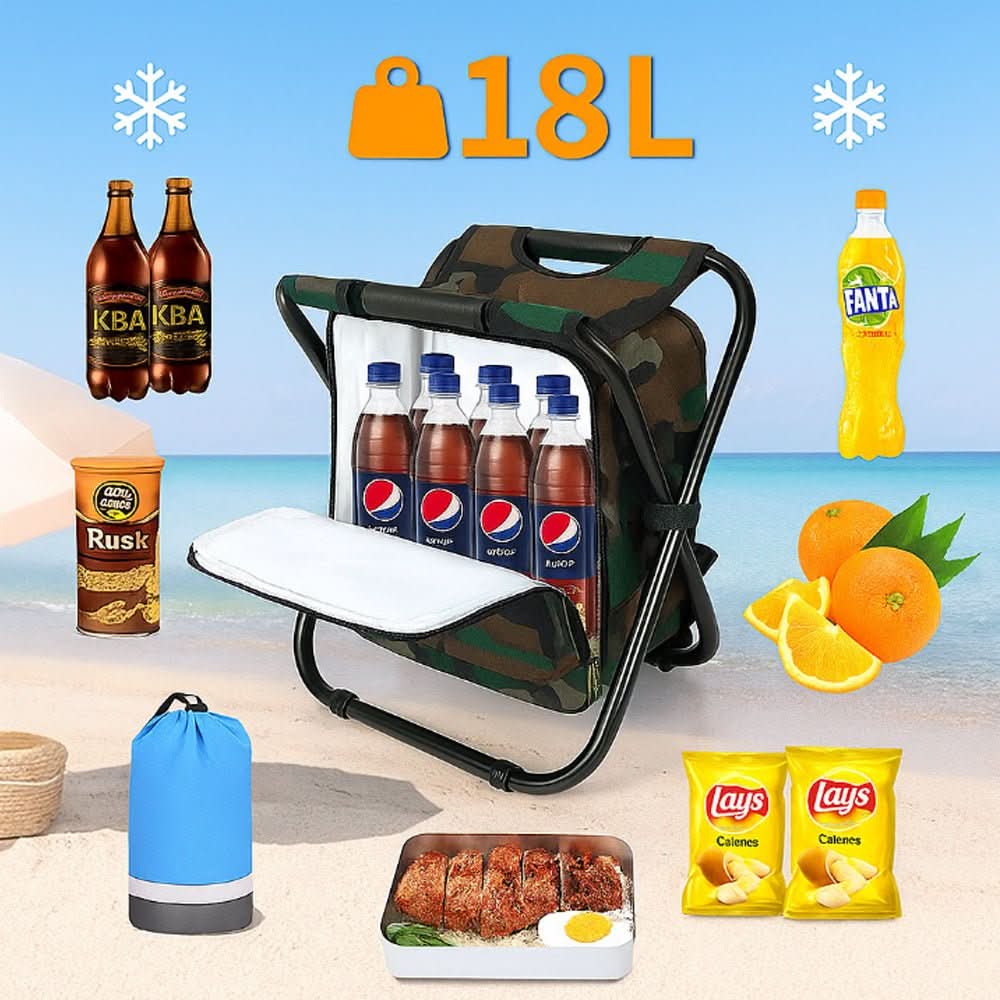 Plecak Kamuflażowy 3 w 1 z Krzesłem i Komorą Chłodzącą – Wodoodporny, Idealny na Wyprawy, Wędkarstwo, Kemping 4