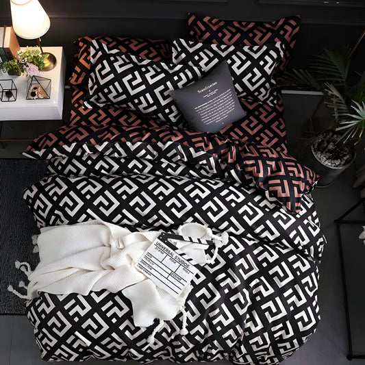 Pościel bawełniana 160x200 – Elegancki komplet z czarnymi poszewkami na kołdrę i poduszki, komfort i styl w sypialni 0