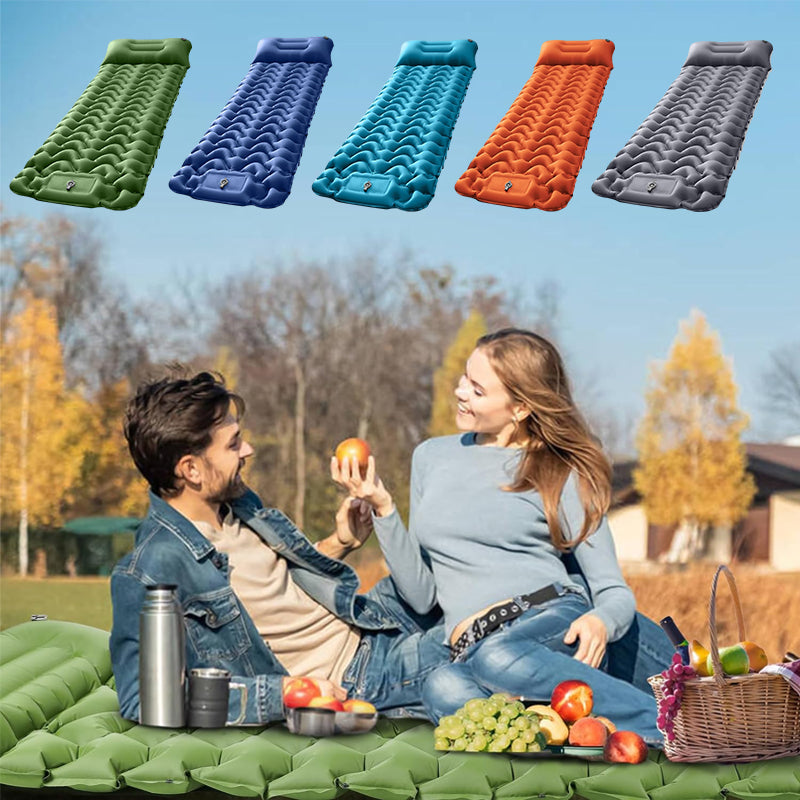 Przenośna Matratka Campingowa dla 2 Osób z Wbudowaną Pompą – Lekka, Kompaktowa, Nylon 40D, Ciemnoniebieska 2