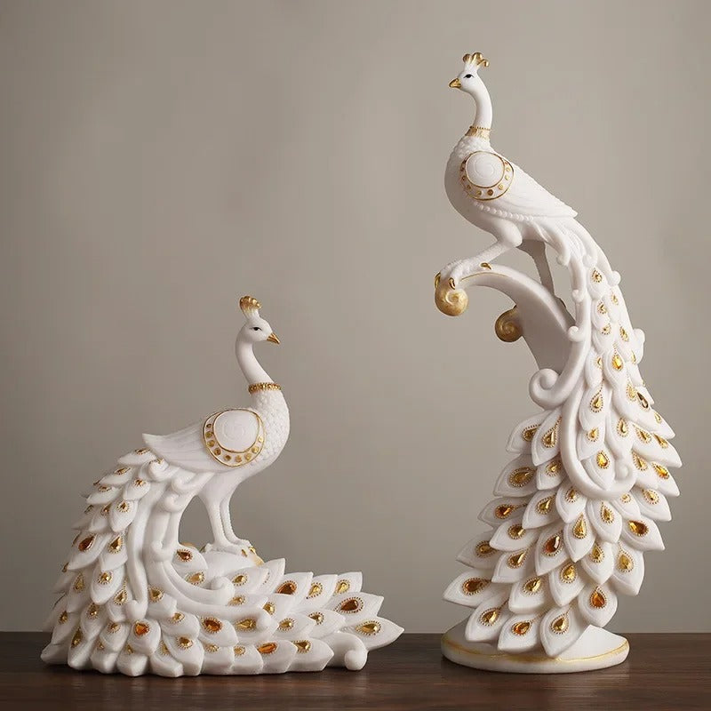 Rzeźba Dwa Złote Pawie – Elegancka Ceramika z Luksusowymi Akcentami do Wnętrz 0