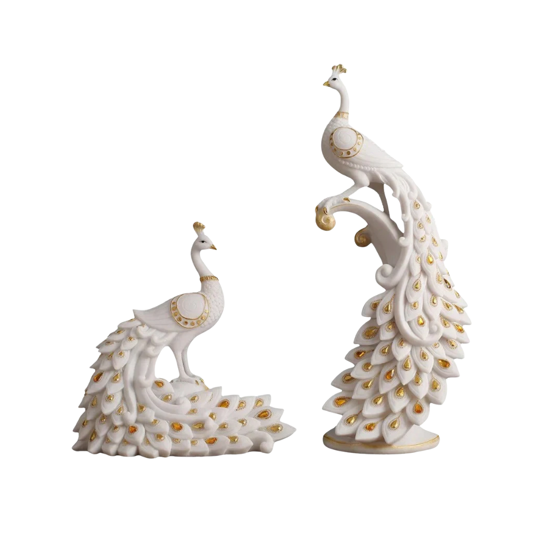Rzeźba Dwa Złote Pawie – Elegancka Ceramika z Luksusowymi Akcentami do Wnętrz 1