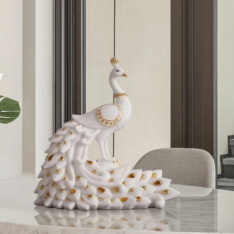 Rzeźba Dwa Złote Pawie – Elegancka Ceramika z Luksusowymi Akcentami do Wnętrz 2