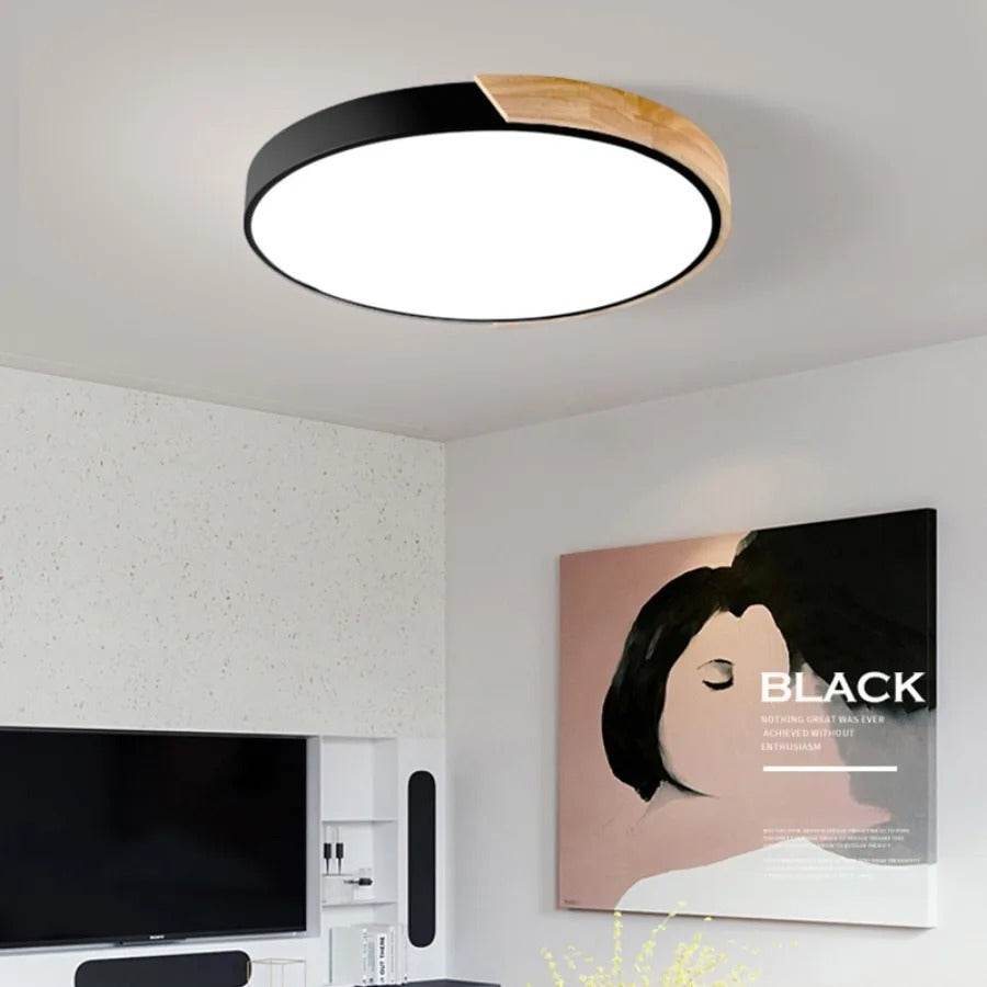 Skandynawska Lampa Sufitowa LED z Drewna i Metalu Ø 23-30 cm - Idealna do Salonu i Sypialni 3