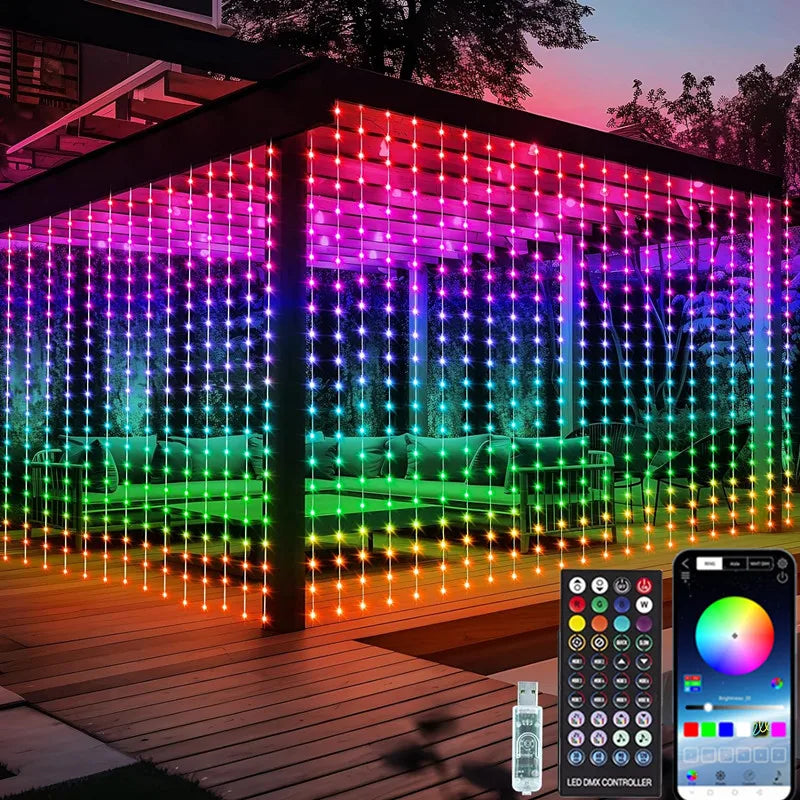 Kurtyna świetlna LED 3x3m z 300 diodami podświetlająca okno w kolorowych trybach