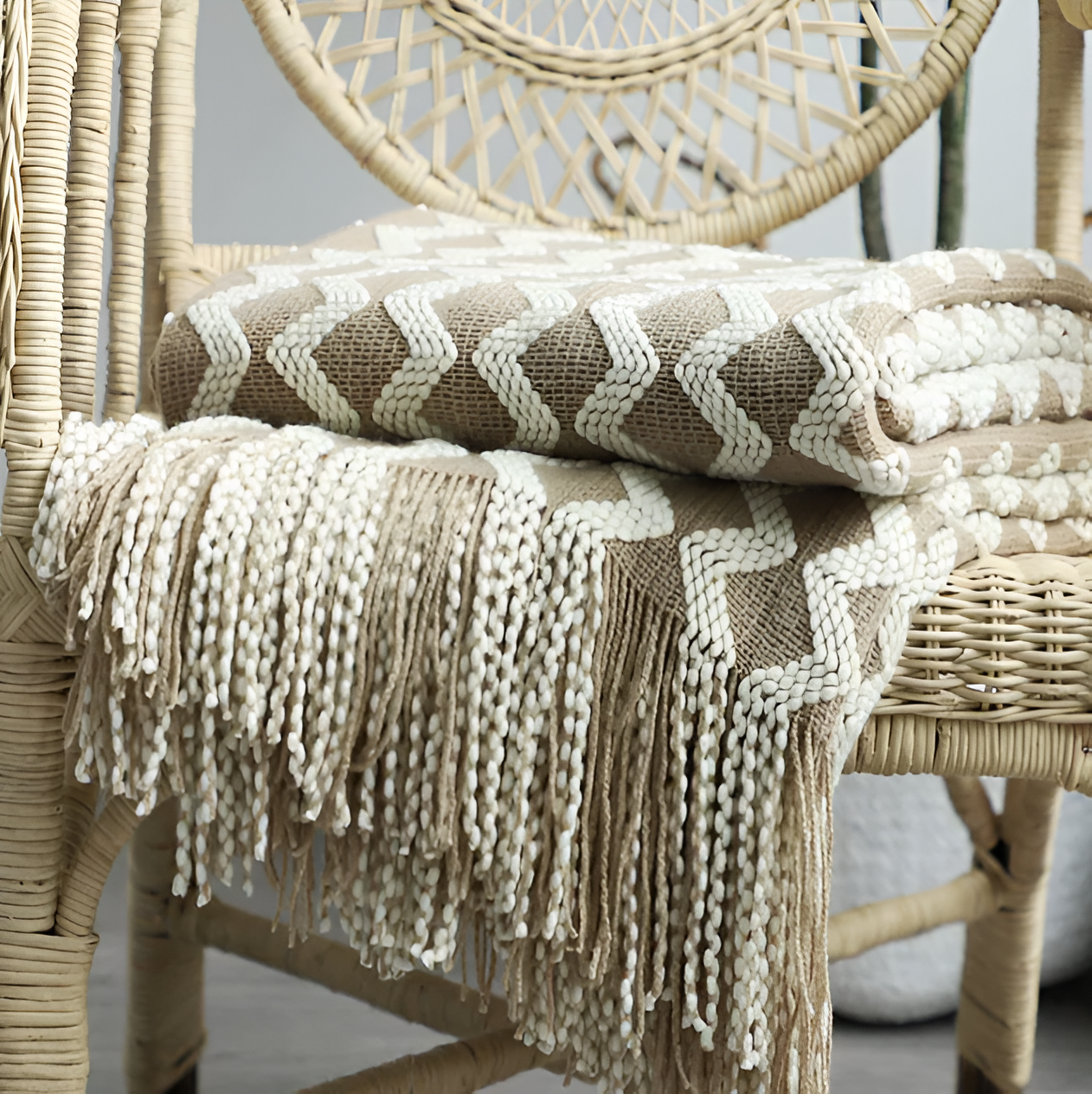 Stylowy Kocyk Fleece z Frędzlami, Geometriczny Wzór Boho, Komfort przez Cały Rok, 130x220 cm, Żółty, Niebieski, Zielony, Bordowy 7