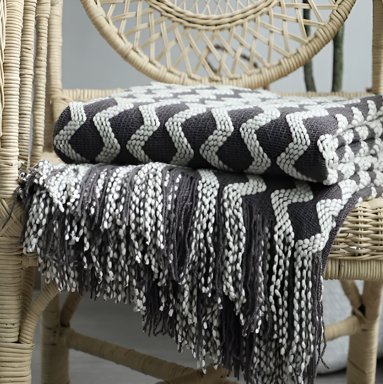 Stylowy Kocyk Fleece z Frędzlami, Geometriczny Wzór Boho, Komfort przez Cały Rok, 130x220 cm, Żółty, Niebieski, Zielony, Bordowy 8
