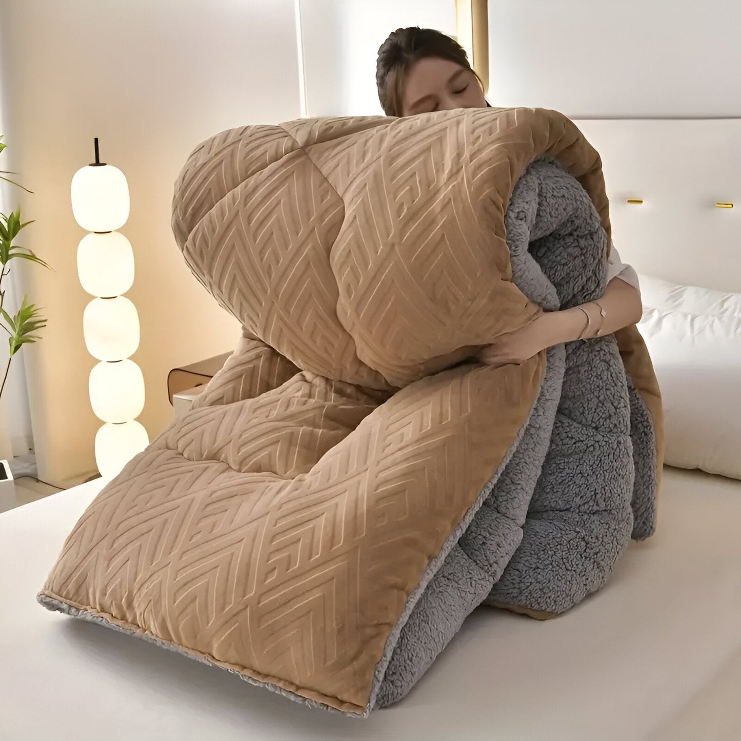 Ultra Fluff Dwu-stronna Kołdra z Fleece, Pikowana, 150x200 cm, Całoroczny Komfort, Łatwa w Pielęgnacji, Niebieska/Szara/Zielona/Khaki 11