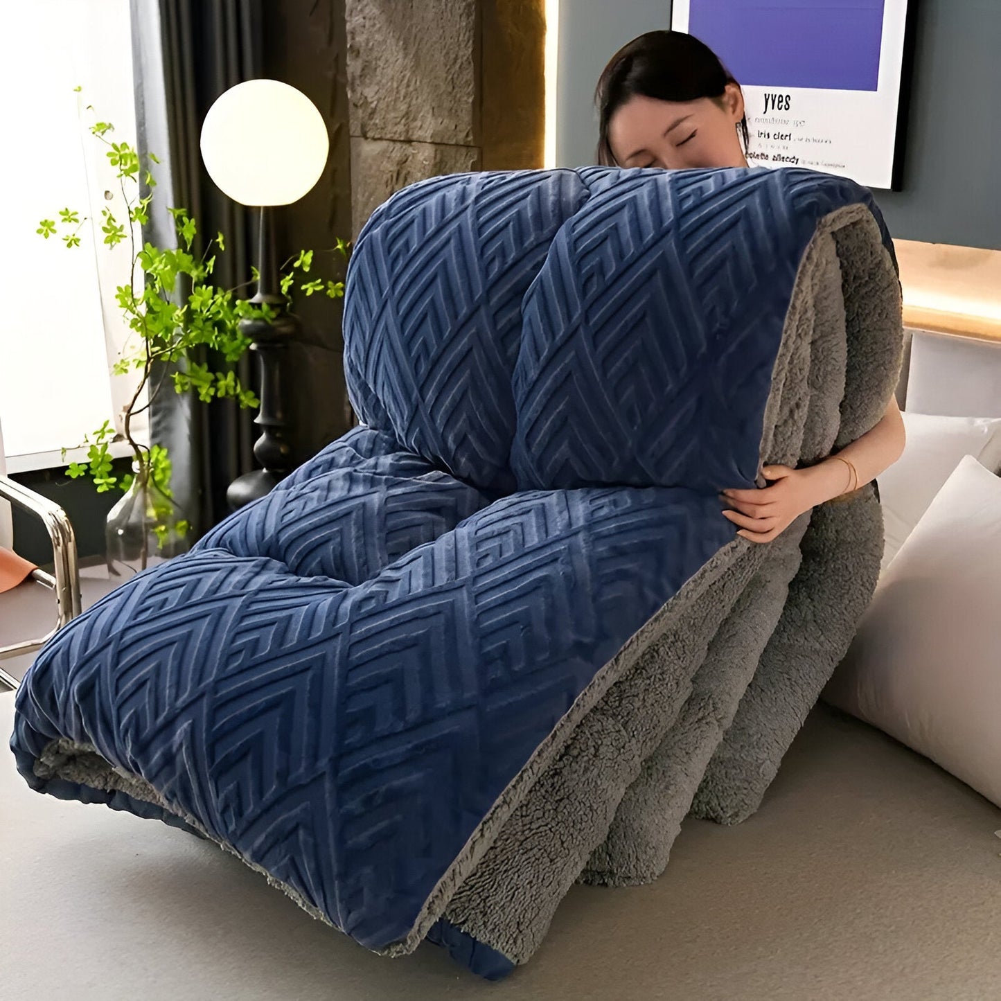 Ultra Fluff Dwu-stronna Kołdra z Fleece, Pikowana, 150x200 cm, Całoroczny Komfort, Łatwa w Pielęgnacji, Niebieska/Szara/Zielona/Khaki 9