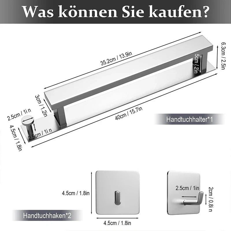 Wieszak na Ręczniki Samoprzylepny z Stal Nierdzewnej – Eleganckie Srebrno-Czarne Wykończenie do Łazienki 5
