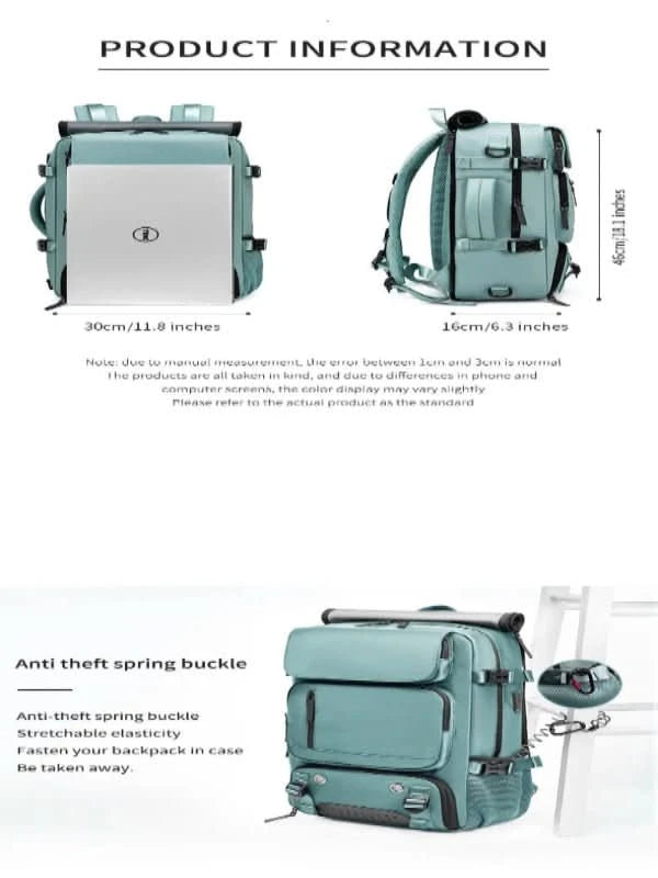 Wodoodporny Plecak Podróżny z Portem USB – Duża Pojemność, Oddzielna Komora na Buty, Idealny do Samolotu 5