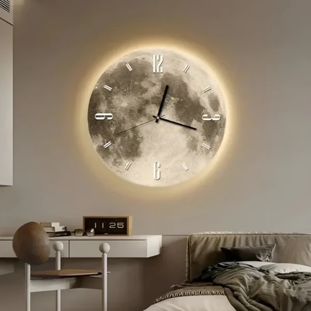 Zegar Ścienny Księżycowy 30 cm – Elegancki Zegar na Ścianę do Salonu i Sypialni, Nowoczesny Design z Drewna 0